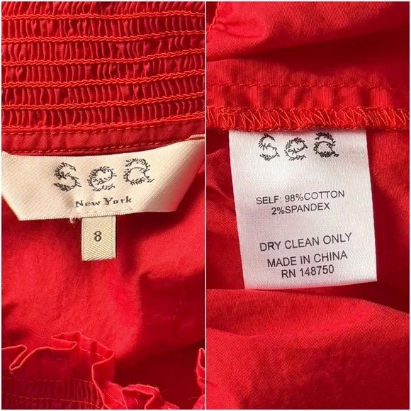 SEA NY Ruffled High Neck Puffed Long Sleeve Tied Open Back Cotton Peplum Top 8 - Picture 11 of 12